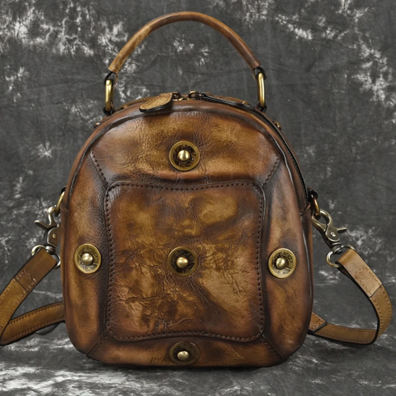 

Women Genuine Leather Backpack Girls Knapsack Travel Bag Retro Brush Color Daypack Small High Quality Natural Skin Rucksack