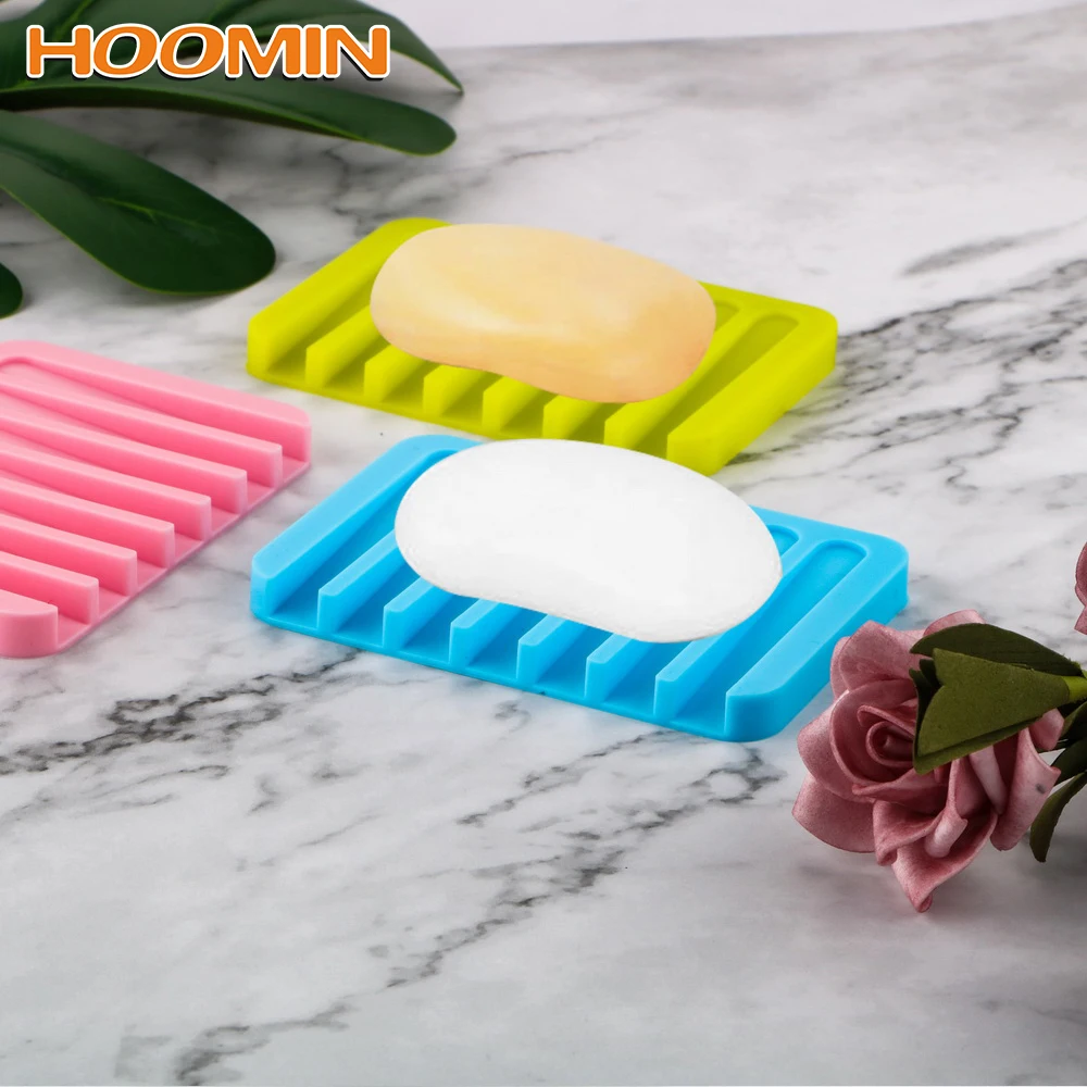 

HOOMIN Flexible Soap Plate Anti Slip Soap Container Portable Silicone Soap Dishes Bathroom Products