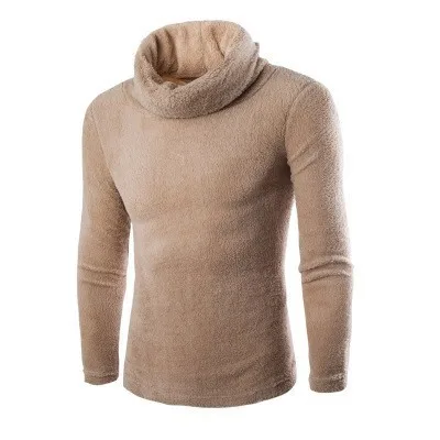 Осень-зима Для мужчин с подкладкой из плотного ворса футболки однотонные Цвет с высоким, плотно облегающим шею воротником; теплая мягкая футболка с длинным рукавом Slim Fit флис футболки