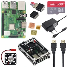 Raspberry Pi 3 Model B + плюс стартовый комплект + 9 слоев акриловый чехол + вентилятор + 16 SD картой памяти на 32 ГБ + переключатель Мощность + HDMI + GPIO + радиаторы