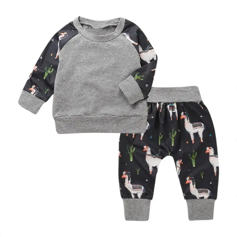 

Cotton Baby Clothing Set 2PCS Autumn Cute Alpaca Print T-shirt Elastic Pants Outfits Clothes Set for 3-24M Baby Boys Outfits