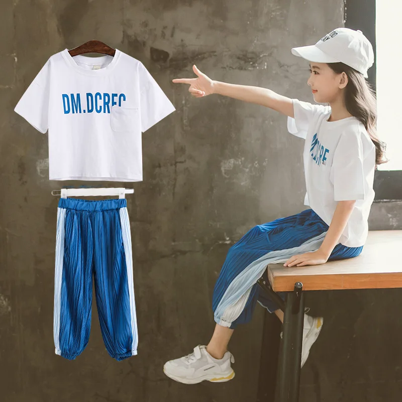 

New Summer Girls Clothing Sets Baby Girls Clothes Sets Teenage Kids Short Sleeve T-Shirt+ Pant 2Pcs Suit Children Mosquito Pants