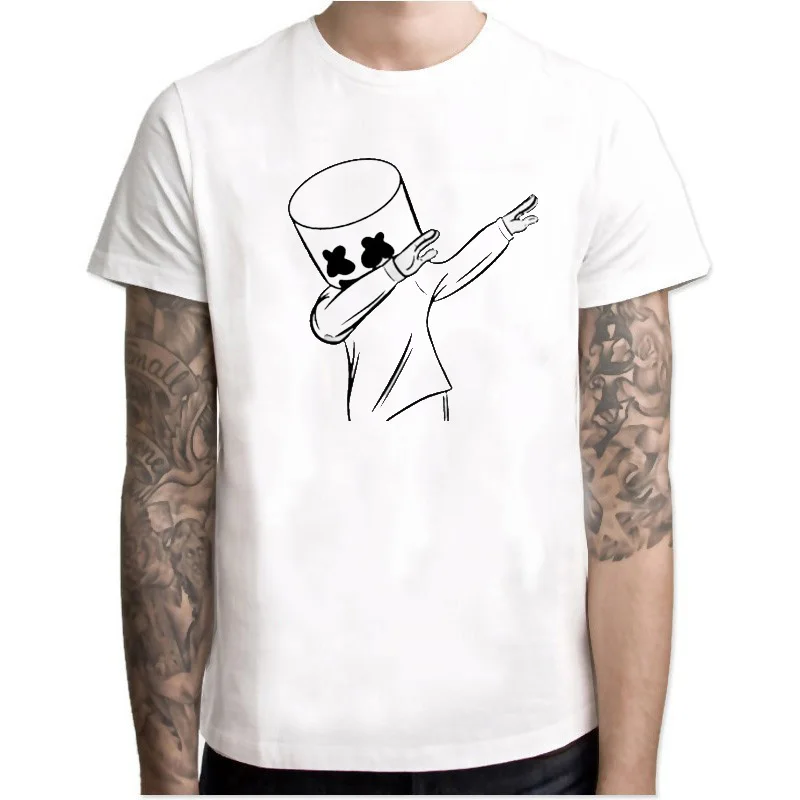 

Men DJ Marshmello Dabbing Fashion T-shirt 2019 Summer Casual Short O-Neck Sleeves White Hipster T-shirt Unisex Aesthetic Clothes