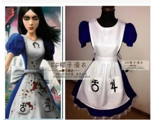 

Game Alice Madness Returns Cosplay Costume Halloween Carnival Uniforms Blue Maid Dress Restaurant Servant Outfit