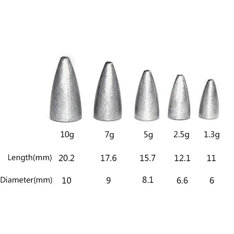 50 шт./упак. Вес Размеры 1,3g/2,5g/5g/7g/10g пуля Shaped Вес s грузило для рыбной ловли для рыболовного грузила рыболовные принадлежности