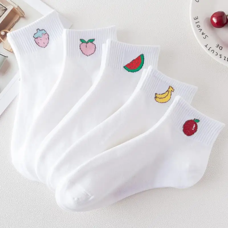 1pair Cotton Socks Women Harajuku Cute Kawaii Fruit Socks Korean Style White Ankle Socks For 