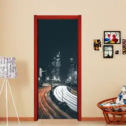2 шт./компл. город ночной мост пейзаж двери настенные фрески наклейки на стену обои Декорации для комнаты гостиная спальня дома наклейки