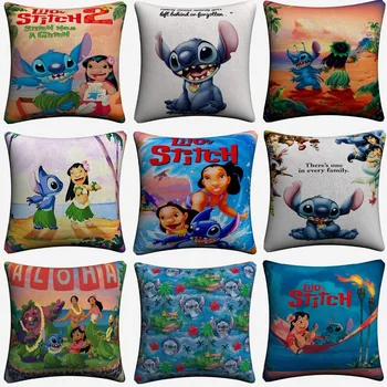 

Lilo and Stitch Decorations Cartoon Movie Decorative Linen Cushion Cover 45x45cm Throw Pillow Case For Sofa Home Decor Almofada