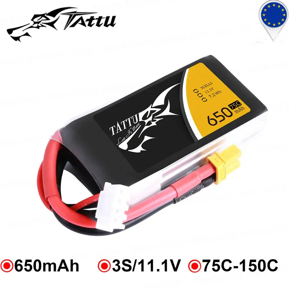 Tattu Lipo 650mAh 3S 75C Battery Pack 11.1V XT30 Plug Polymer Power for FPV 100 to 180 size Drone Helicopter Quadcopter | Игрушки и