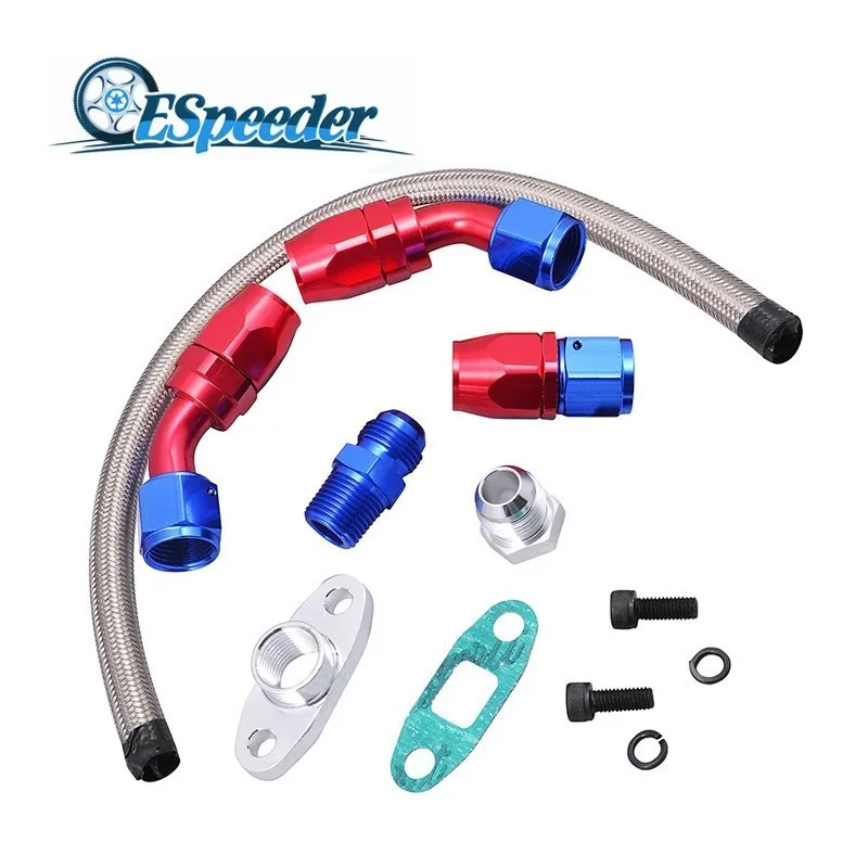 ESPEEDER Turbo Stainless Steel Braided Oil Feed Line Return Drain Kit Swivel Hose Adapter T3 T4 T04e T70 T60 T61 AN10 | Автомобили и