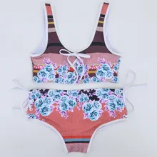 PREETEE сексуальный пляжный рюкзак купальник на шнуровке бюстье Maillot De Bain Femme Синий принт бикини купальники бикини