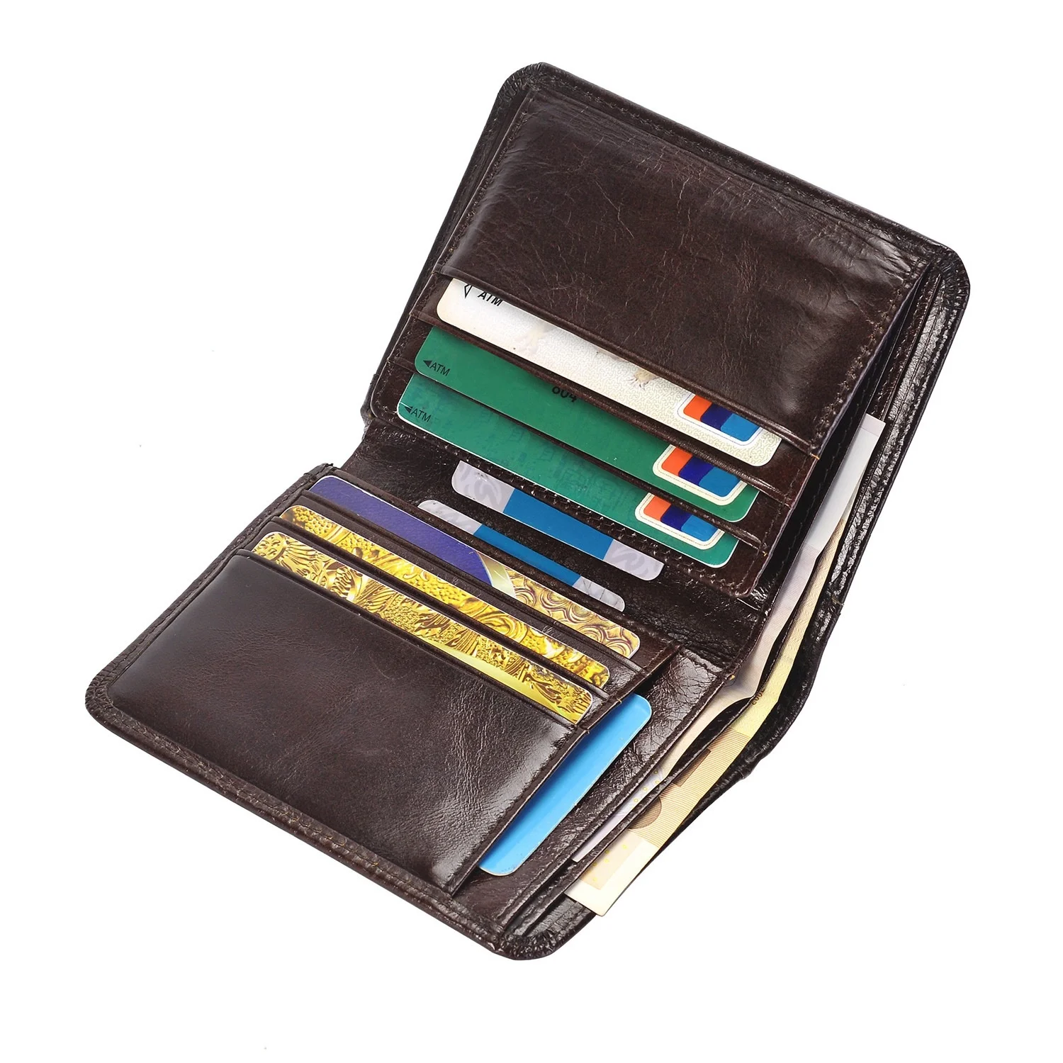 Men/'s Genuine Leather Tri-fold wallet 10 credit debit ATM cards 2 Billfolds 1 ID