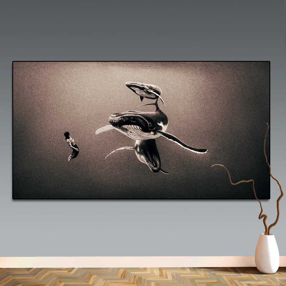 

AAHH Buddha People Whales Water Wall Art Picture Oil Painting Decor for Home Living Room Decoration Picture New Year No Frame