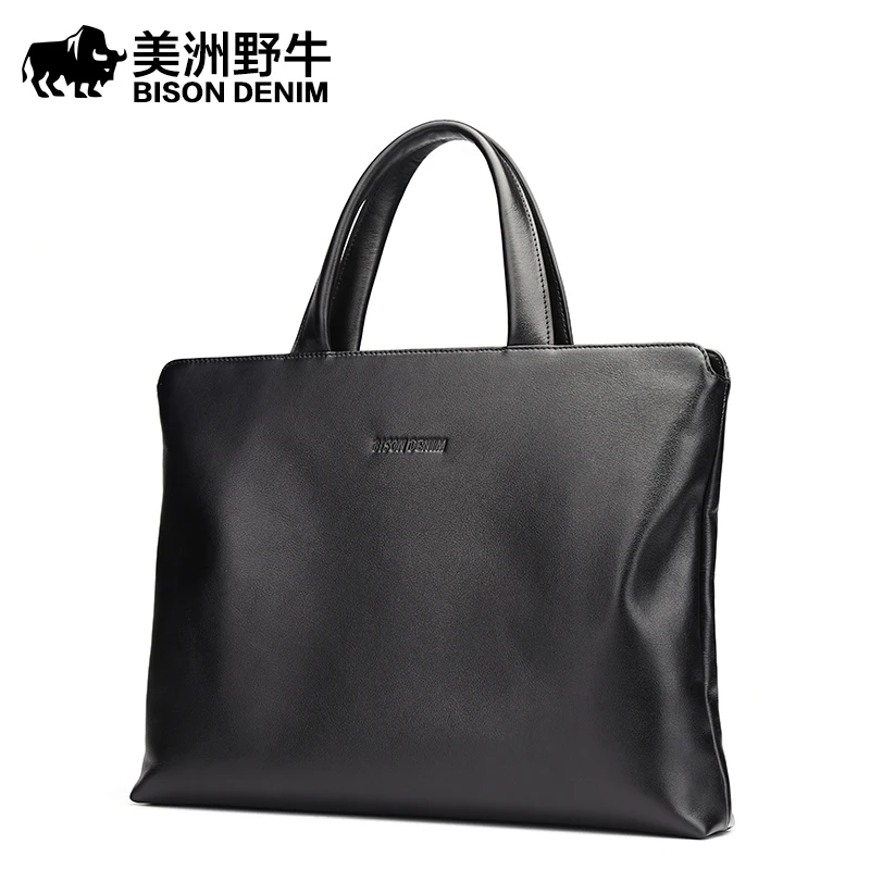 

2019 BISON DENIM Brand Handbag Men Briefcase Genuine Leather Shoulder Bags Business Travel Cowhide Tote Bag Men's Messenger Bag