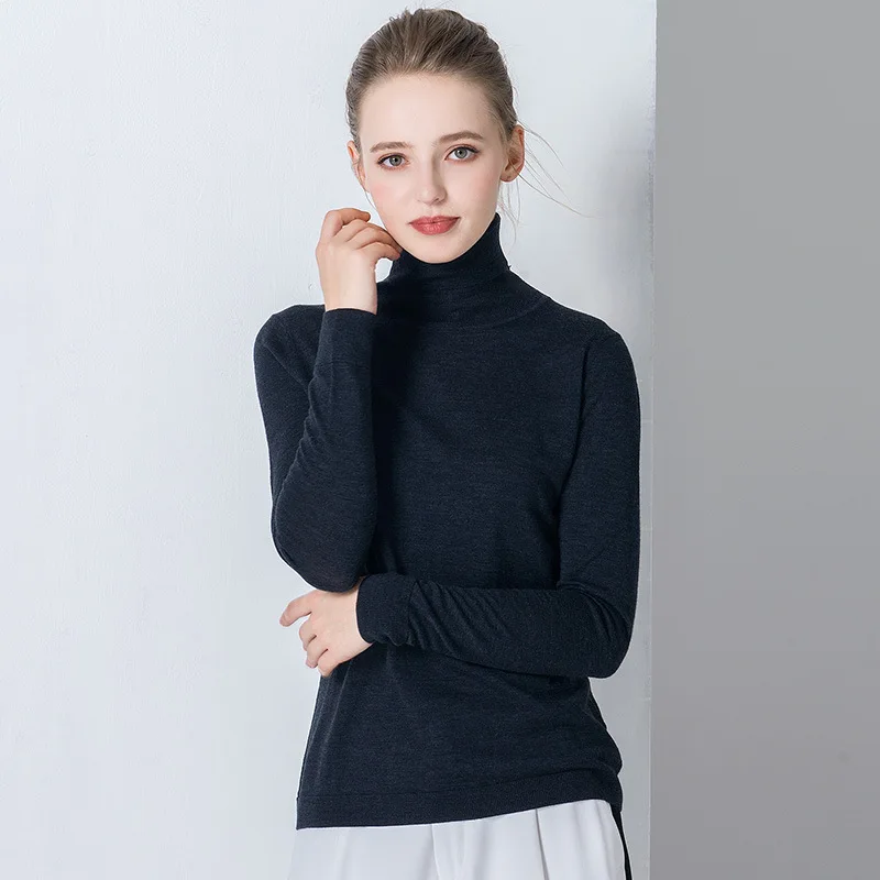 Autumn And Winter Female Solid Color T shirt Slim Thin Pullover