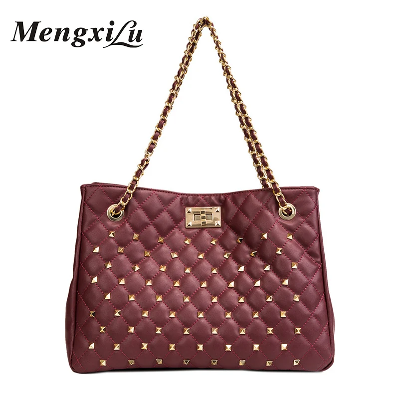 

MengXiLu Women Handbags Casual Large Capacity Chain Shoulder Bags Female Fashion Thread Rivet Design Elegant Handbag Ladies 2018