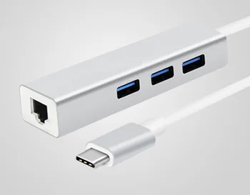 

50PCS Type-c To LAN RJ45+3 USB 3.0 Hub Muti-function Gigabit Ethernet Adapter 1000Mbps for MacBook Pro PC