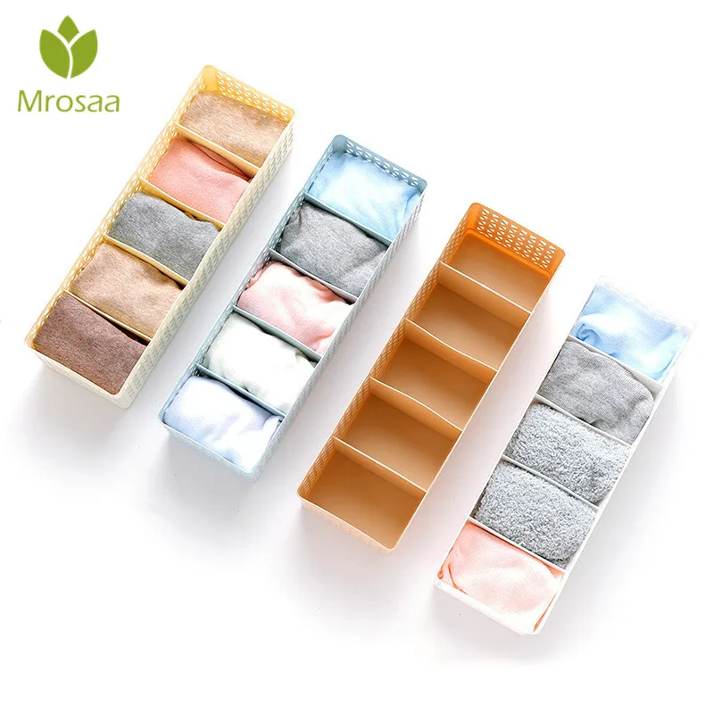 

5 Grids Wardrobe Storage Box Basket Organizer Women Men Socks Bra Underwear Storage Box Plastic Container Organizer