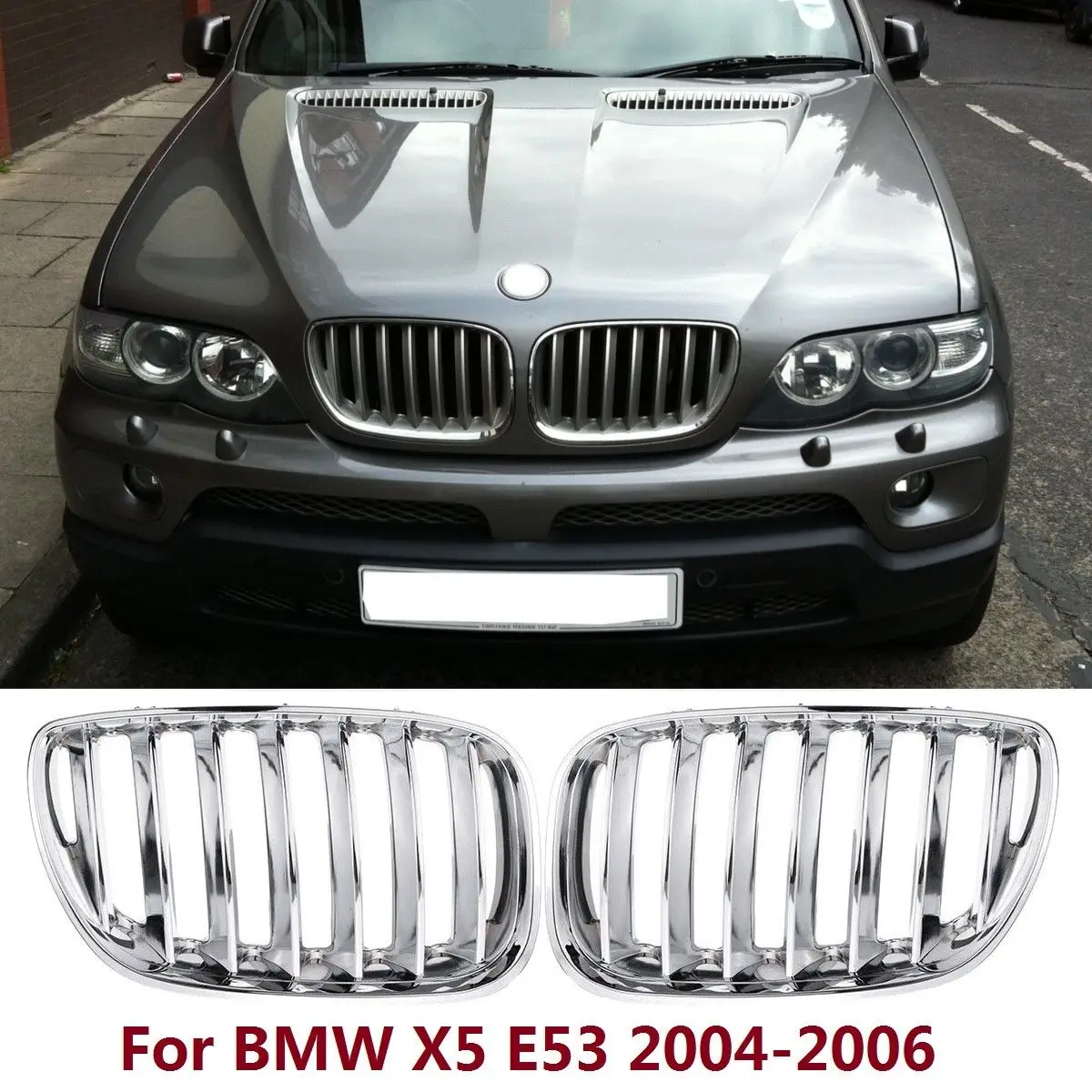 

2pcs high quality ABS Plastic with Chrome Coated Front Bumper L&R Hood Sport Kidney Grilles for BMW X5 E53 2004-2006