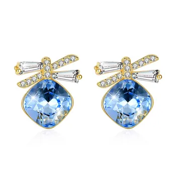 

Luxury Women Jewerly 925 Sterling Silver Crystals Sterling Silver Bowknot Square Crystal Stud Earrings SVE313