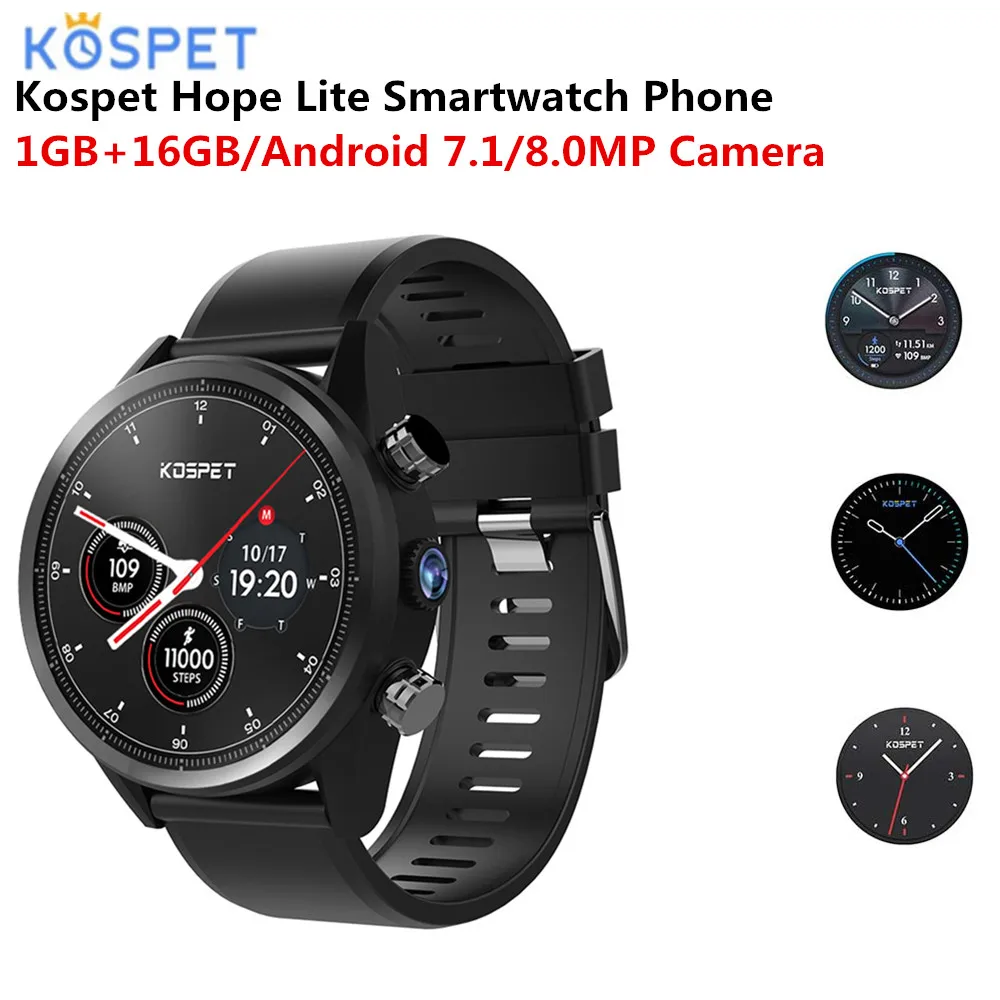 

Kospet Hope Lite 4G Smartwatch Phone Android 7.1 Quad Core 1.25GHz 1GB 16GB 8.0MP Camera IP67 Waterproof Smart Sport Watch