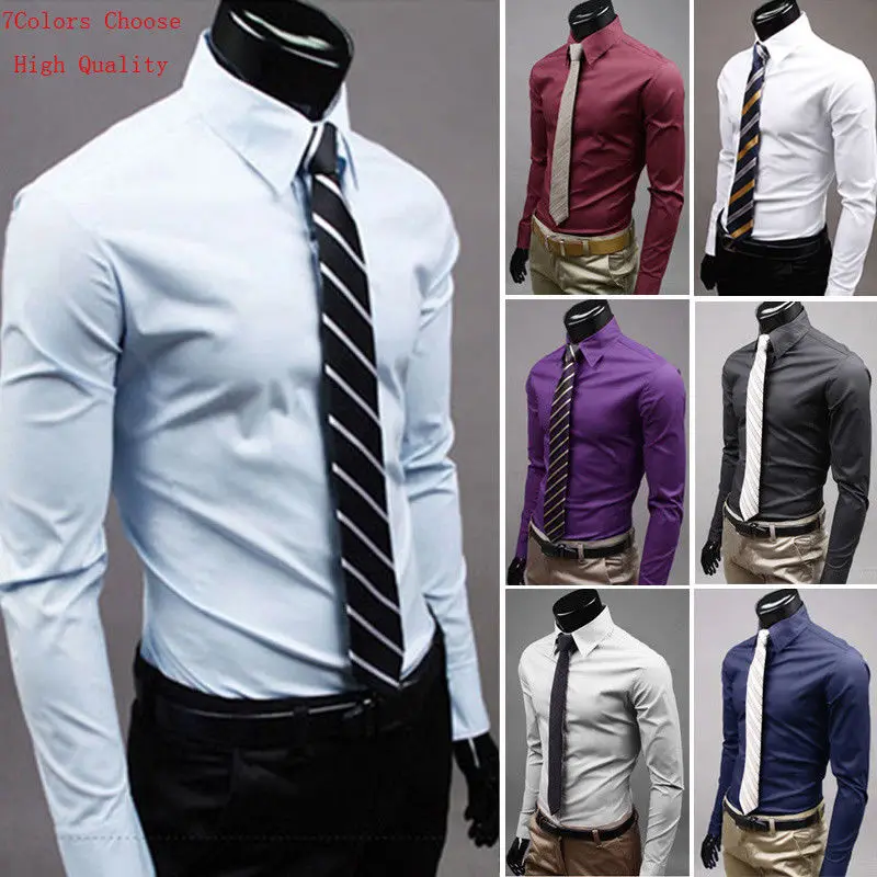 

Luxury Men's Stylish 7 Colors Dress Shirt Slim Fit Shirts Formal Long Sleeve HOT Plus Size 3XL