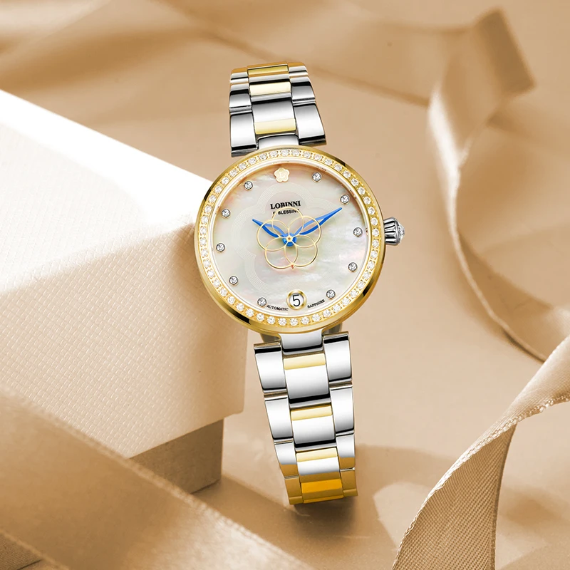 Часы LOBINNI SwitzerlandWomen японские автоматические механические часы MIYOTA Sapphire Diamond