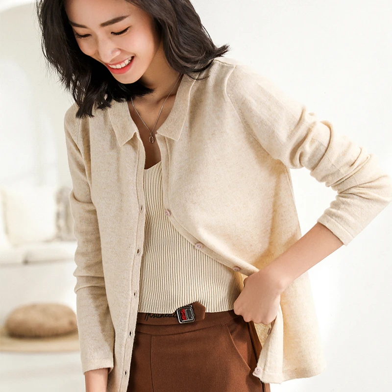 2019 Spring and Autumn New Cashmere Wool Shirt Women's Casual Fashion Slim Outer Lapel Knit Cardigan Joker Sweater |
