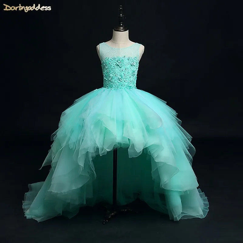 

High Low Green Pageant Dresses for Girls Ball Gown First Holy Communion Dresses Puffy Kids Flower Girls Dresses for Weddings