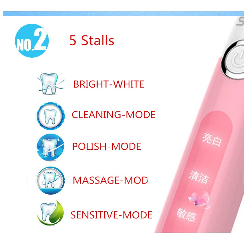 Seago SG 507 Соник электрический взрослых щетка с таймером USB Зарядка перезаряжаемые