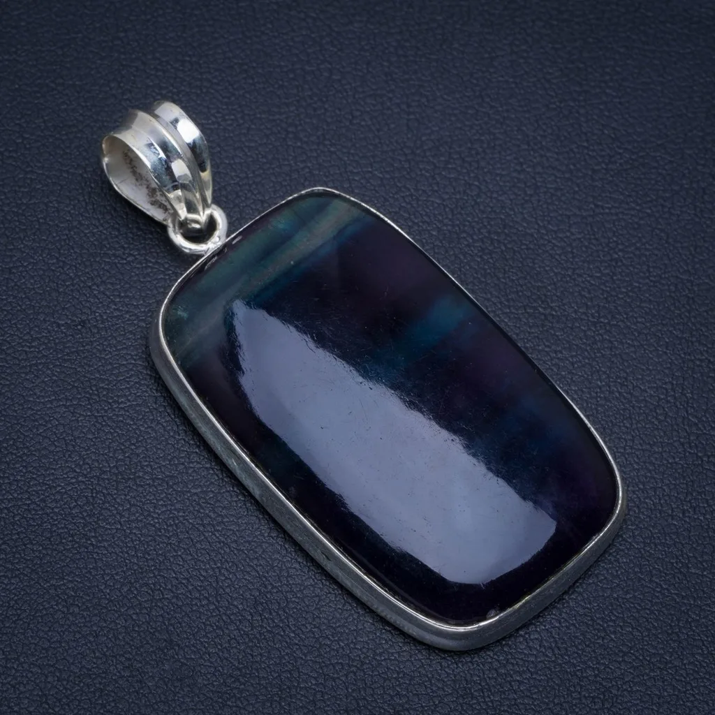 

Natural Fluorite Handmade Unique 925 Sterling Silver Pendant 2.25" A4501