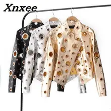 Женские куртки из искусственной кожи, свободные, с длинным рукавом, с большой круглой пряжкой, в стиле панк, уличная одежда, короткие мотоциклетные кожаные куртки