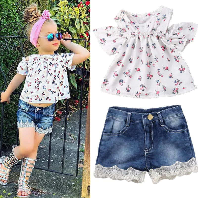 UK Toddler Kids Baby Girls Flowers Top Shorts Pants Clothes Outfits Summer Canis