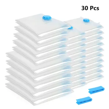 

30pcs Vacuum Space Saver Bag Foldable Compressed Organizer Home Bedding Clothes Plastic Storage Bag Seal Bags 3 Sizes HWC