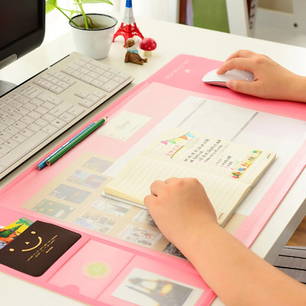Grey Multiuse Desk Pad Desktop Calendar With Pockets Mouse Mat