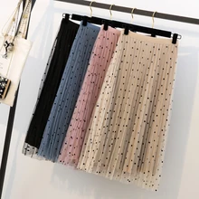 Большие сетчатые юбки для женщин 3XL плюс размер Двусторонняя плиссированная юбка Свободная бархатная юбка в горошек элегантная весна зима