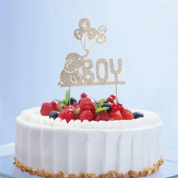 

Calf Elephant Balloon Boy Cake Topper Glitter Alloy Rhinestone Birthday Party Cake Pick Food Decoration Supplies (Gold)