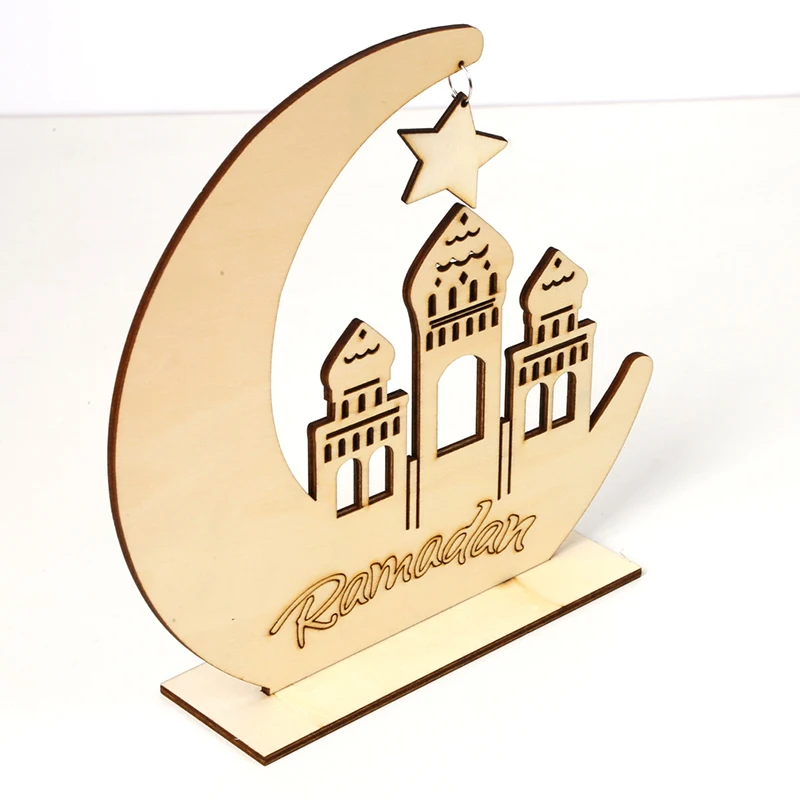 Wooden Decoration Hollow Muslim Islam Eid Festival Moon Home Craft Quality |