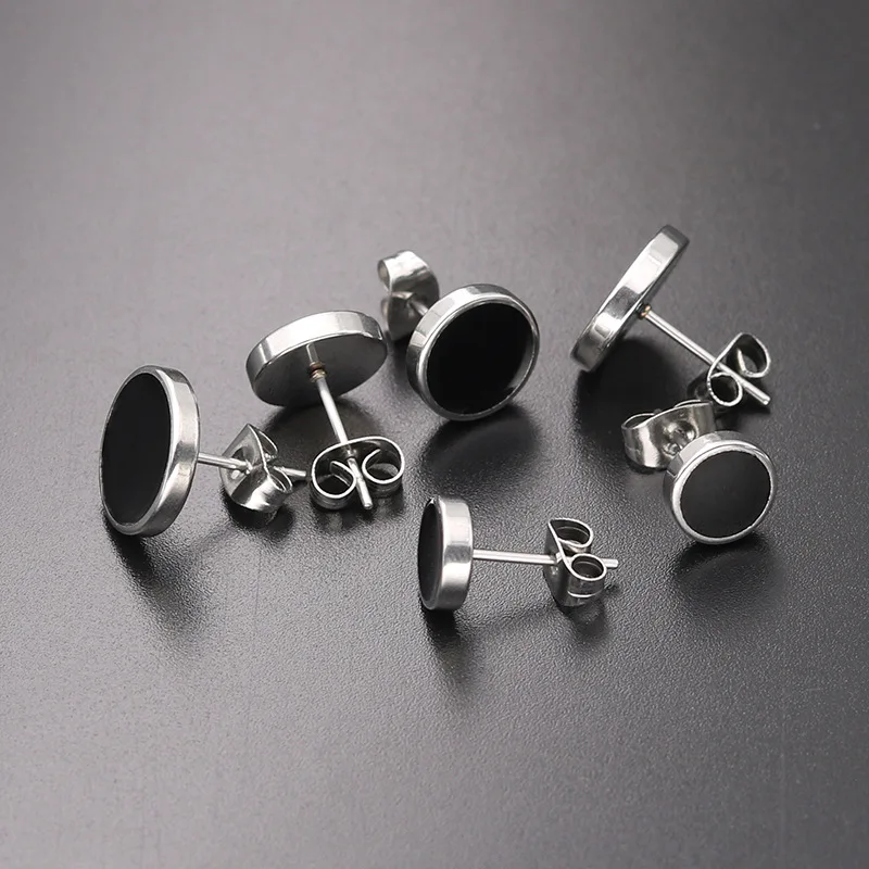 Stud Earrings 2Pcs/1Pair Stainless Steel Round Shaped Butterfly Clasp Push Earrings