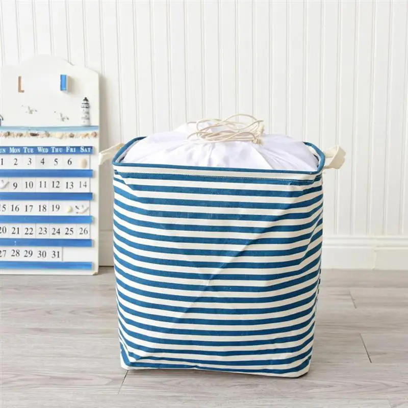 1 قطعة سلة التخزين الأزرق شرائط اليابانية نمط القطن الكتان سلة الغسيل أشتات حامل لعب فرز مربع للأطفال غرفة