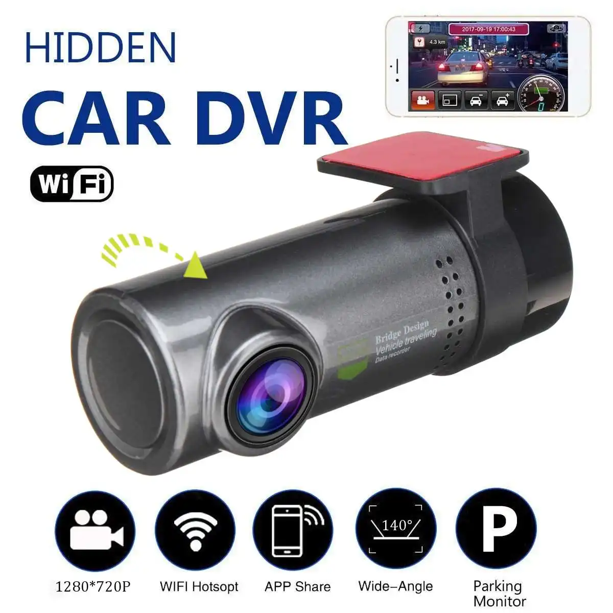 Mini 360 Degree Rotatable Car WiFi DVR FHD 1280*720P DVR Dash Cam Video