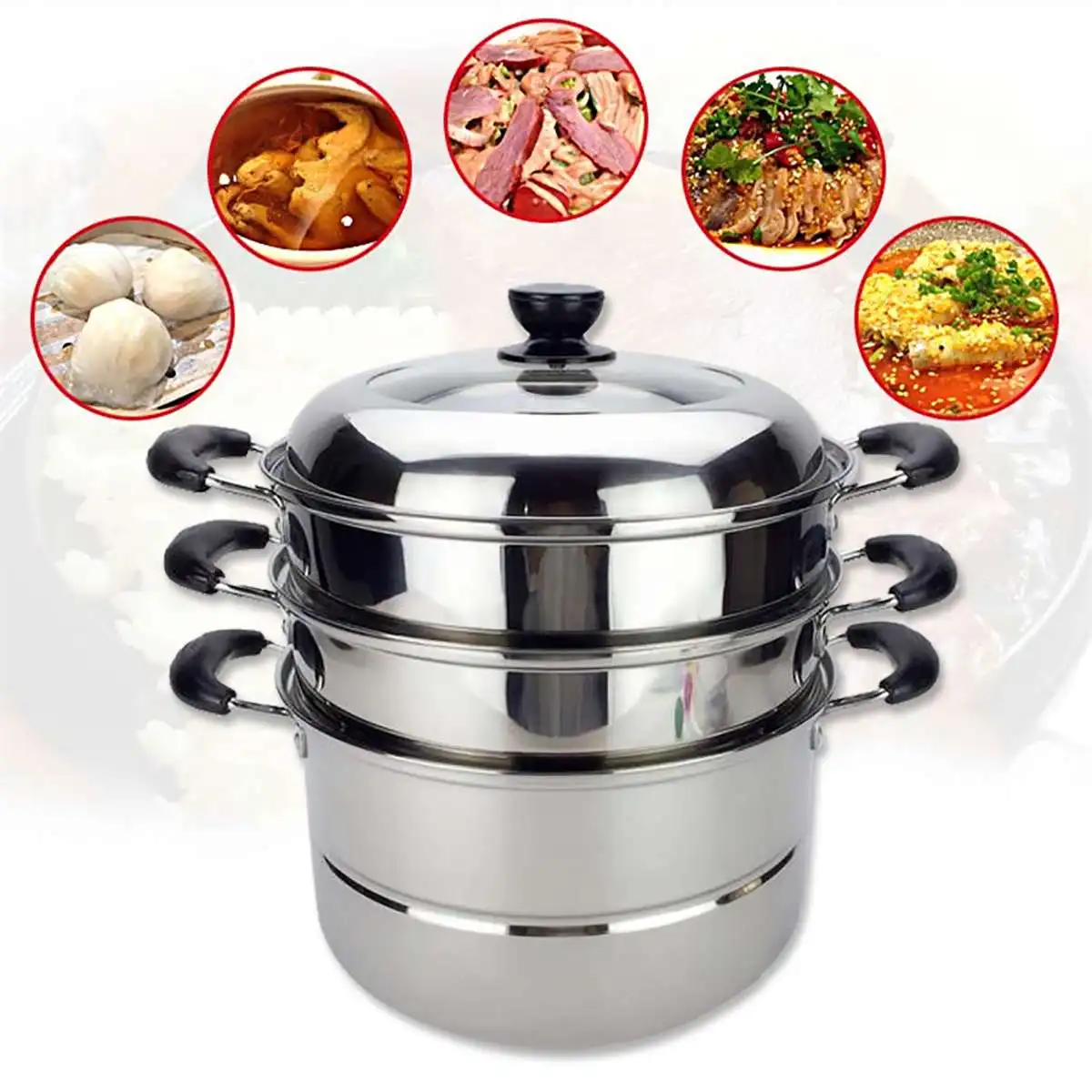 

3 Tier Stainless Steel Steamer Cookware Multi-function Food Steam Pot Home Induction Cooker Kitchen Thickened Bottom Pot 36cm