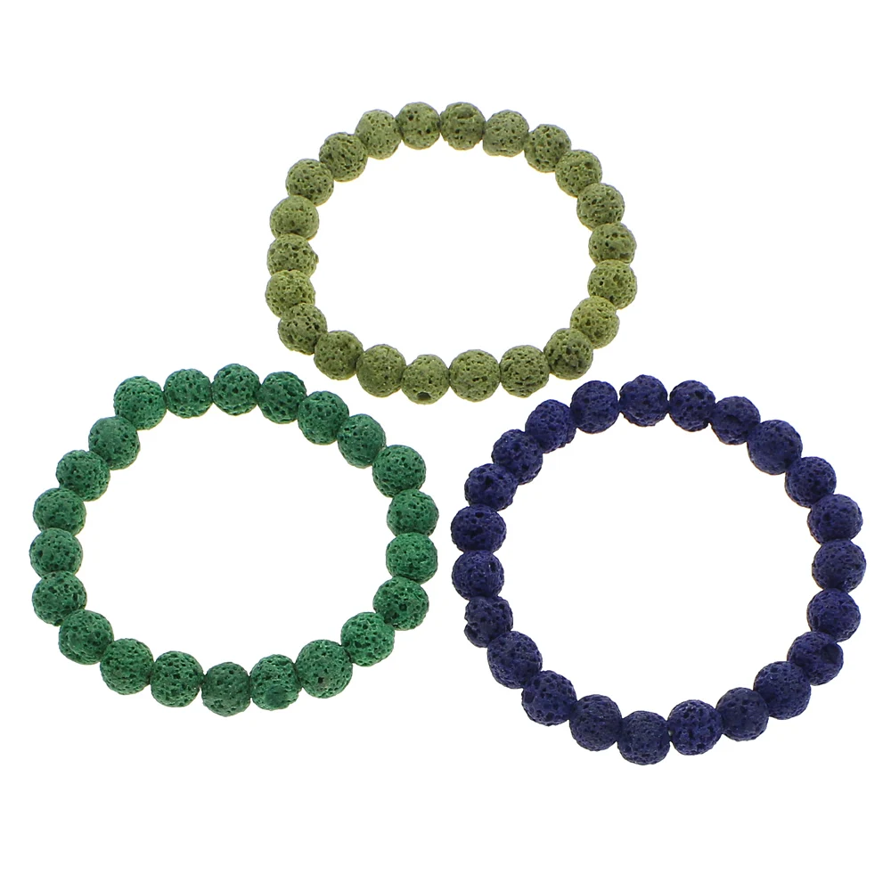 

YYW Natural Lava Stone Bracelet 6inch 15cm 9mm Round Ball Beaded Strand Colors Colorful Elastic Wristband Bracelets Women Men