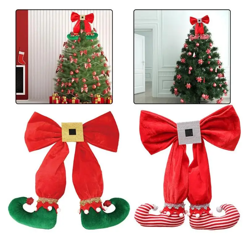 

Christmas Top Tree Decoration Bow Elf Boots Pendant Xmas Tree Hanging Ornament for Home New Year Party Scenes Arrangement