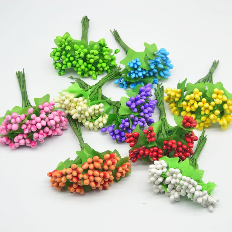 

12Pcs/lot Handcraft Artificial Flowers Stamen Sugar Wedding Party Decoration DIY Wreath Gift Box Scrapbooking Cheap Fake Flowers