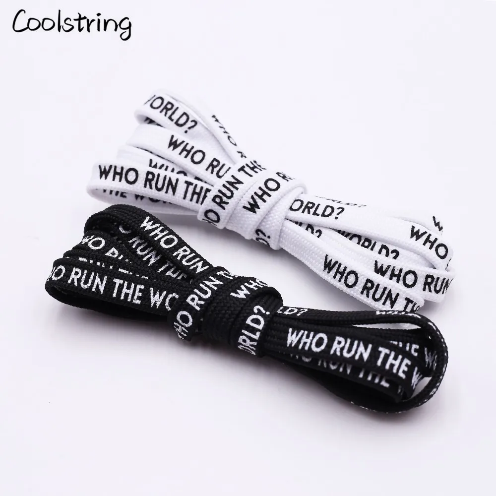 Coolstring New 0.7cm Printing Shoelaces Double-sided Printed Flat Sneakers Basketball Shoestring Canvas Black White Shoes Laces