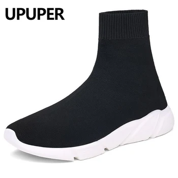 

UPUPER Brand Fashion Sneakers Men Casual Shoes Unisex Big Size :35-47 Light High Top Breathable Socks Shoes Men Black Blue