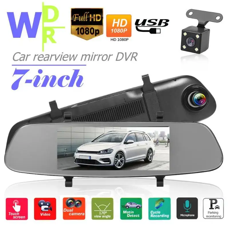 HD 1080P Car Rearview Mirror DVR Dual Lens Video Dash Cam Camera Night Vision