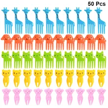 50 шт Смешанные вилки для фруктов многоразовая Милая вилка с рисунком из мультфильма для сэндвич бенто закуска