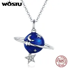 WOSTU 925 пробы Серебряный Синий планета подвеска Звезда Луна ожерелье для женщин ослепительный стиль уникальный нежный ювелирный подарок CTN007